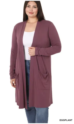 Slouchy Pocket Open Cardigan in Eggplant