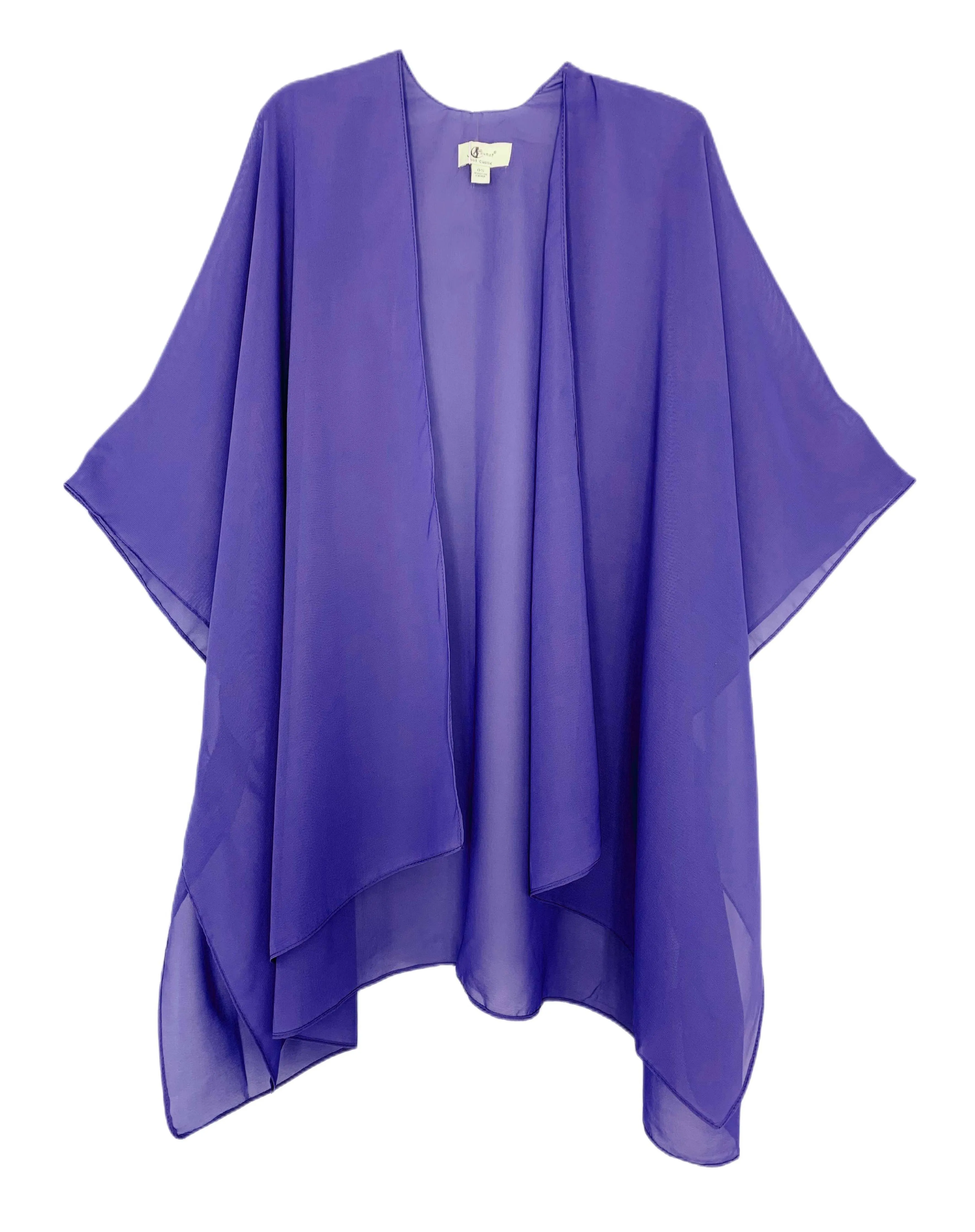 Solid Color Chiffon Kimono: D. Purple