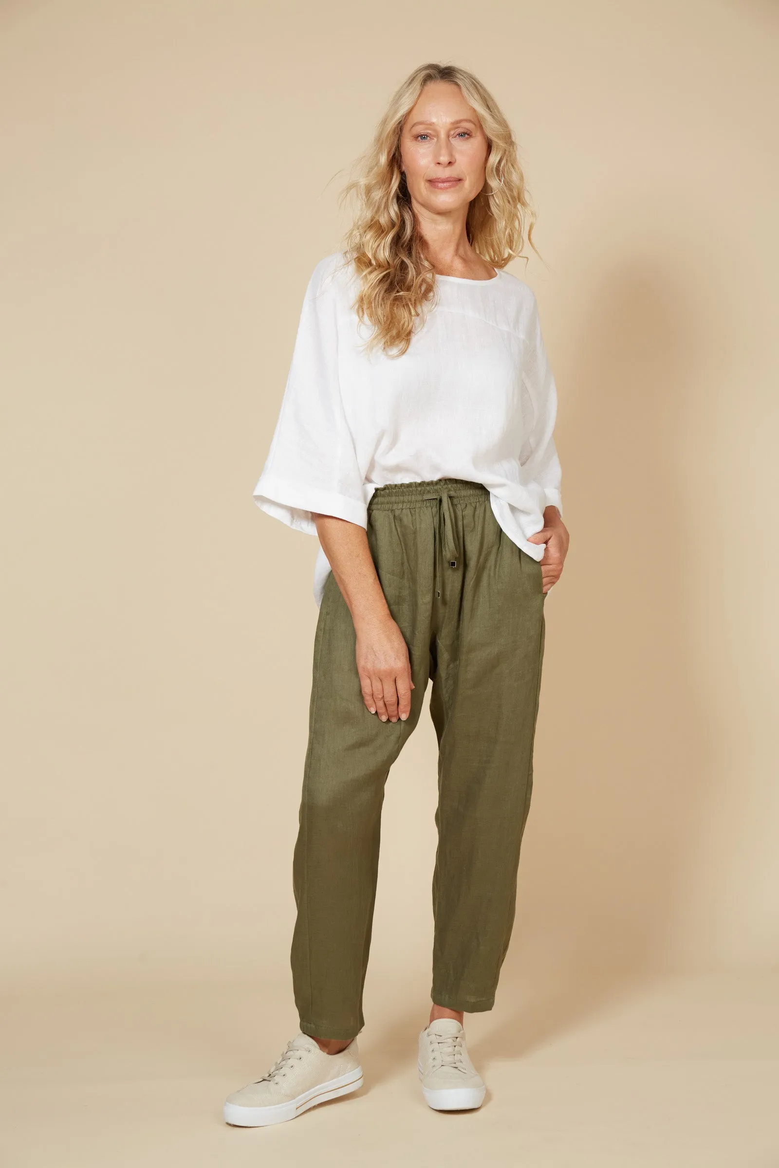 Studio Relaxed Linen Pant - Khaki