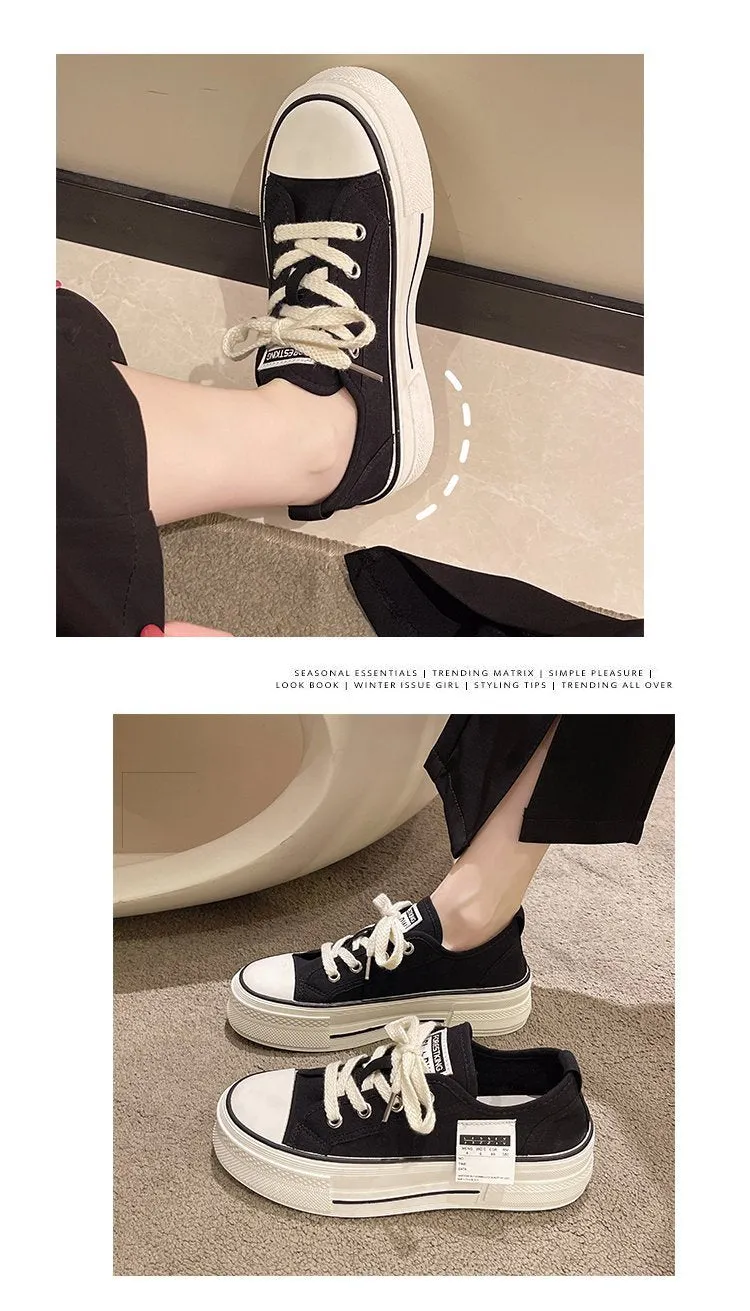 Summer Fashion Solid Pattern Lace Up Closure Shallow Canvas Shoes