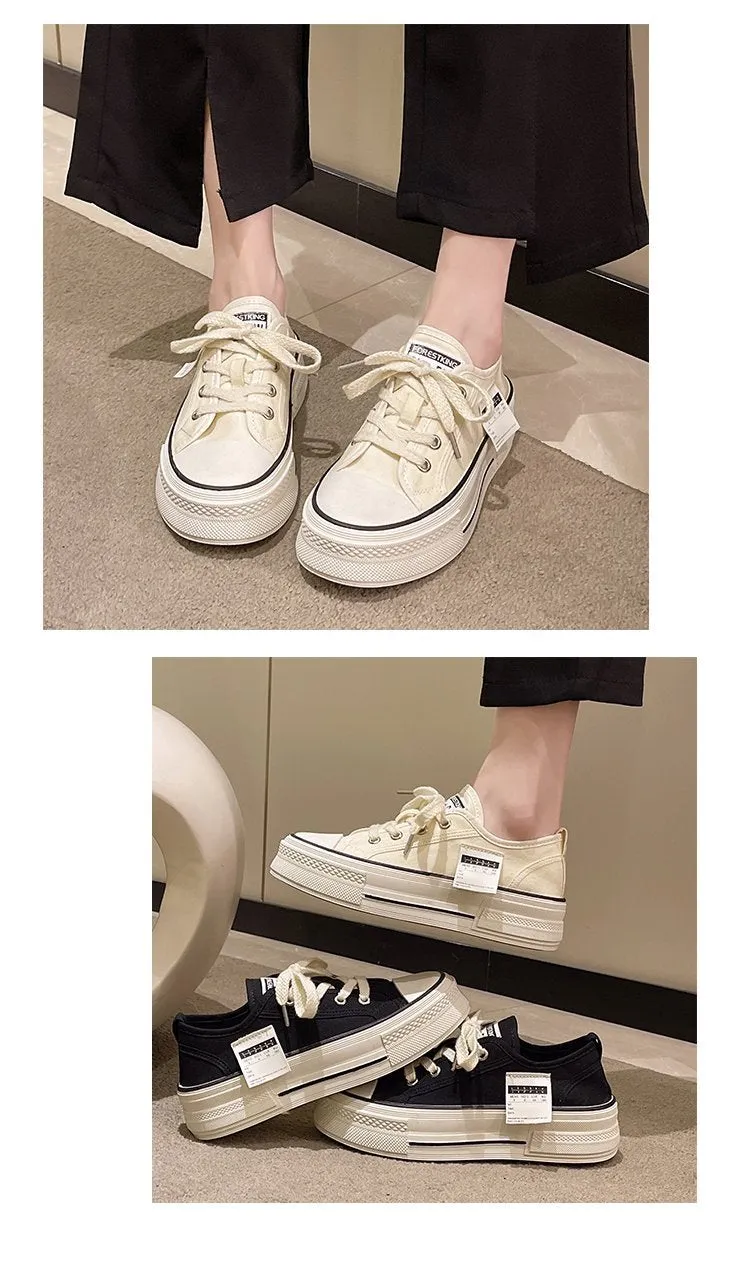 Summer Fashion Solid Pattern Lace Up Closure Shallow Canvas Shoes