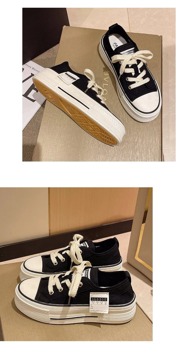 Summer Fashion Solid Pattern Lace Up Closure Shallow Canvas Shoes