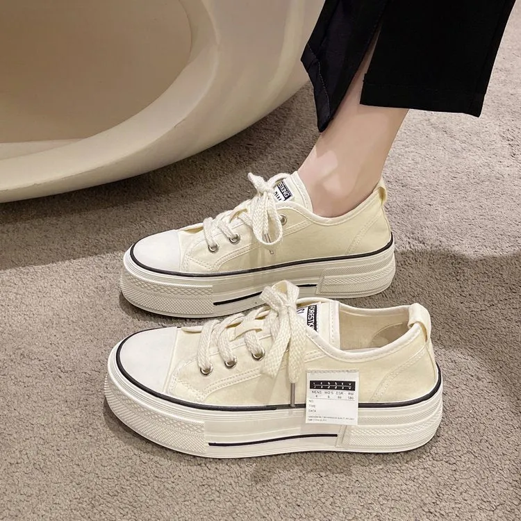 Summer Fashion Solid Pattern Lace Up Closure Shallow Canvas Shoes