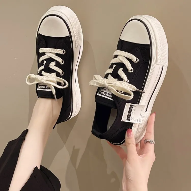 Summer Fashion Solid Pattern Lace Up Closure Shallow Canvas Shoes