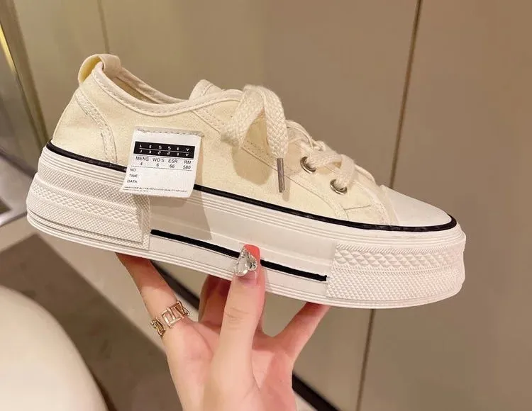 Summer Fashion Solid Pattern Lace Up Closure Shallow Canvas Shoes