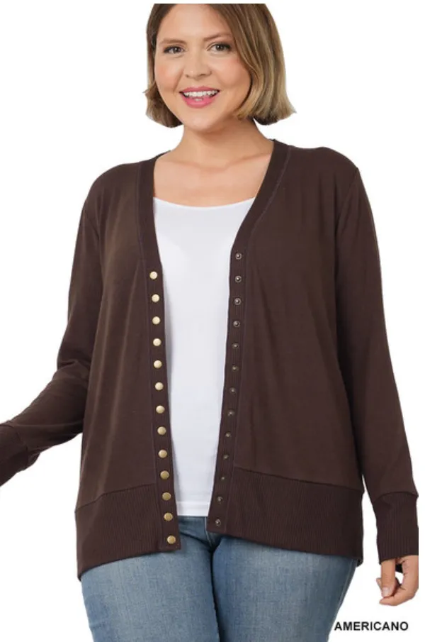 V-Neck Long Sleeve Cardigan in Americano