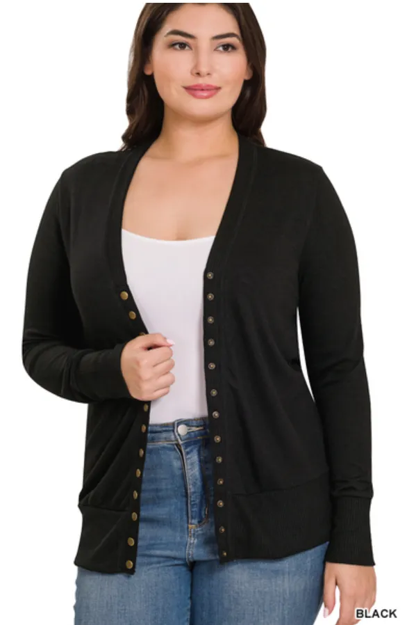 V-Neck Long Sleeve Cardigan in Black