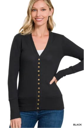 V-Neck Long Sleeve Cardigan in Black