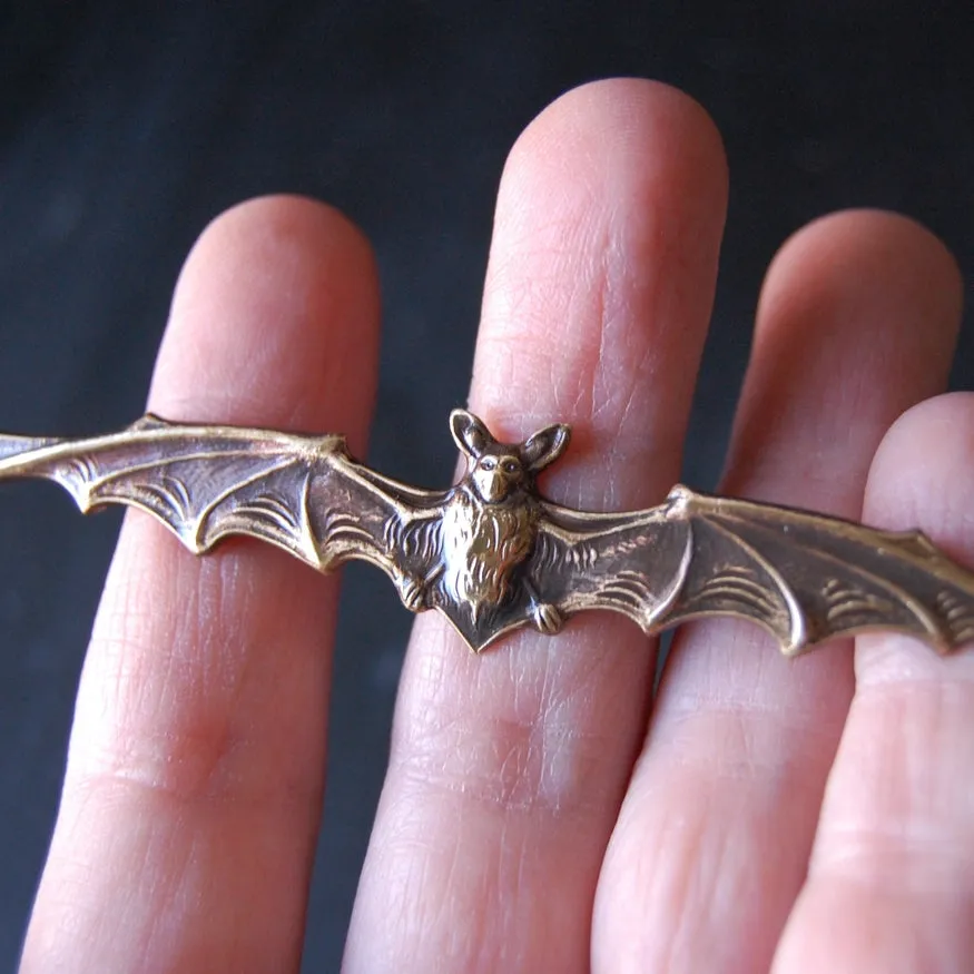 Vampire Bat Brooch - Antiqued Brass