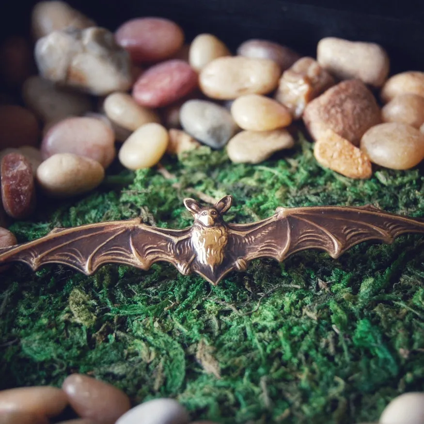 Vampire Bat Brooch - Antiqued Brass