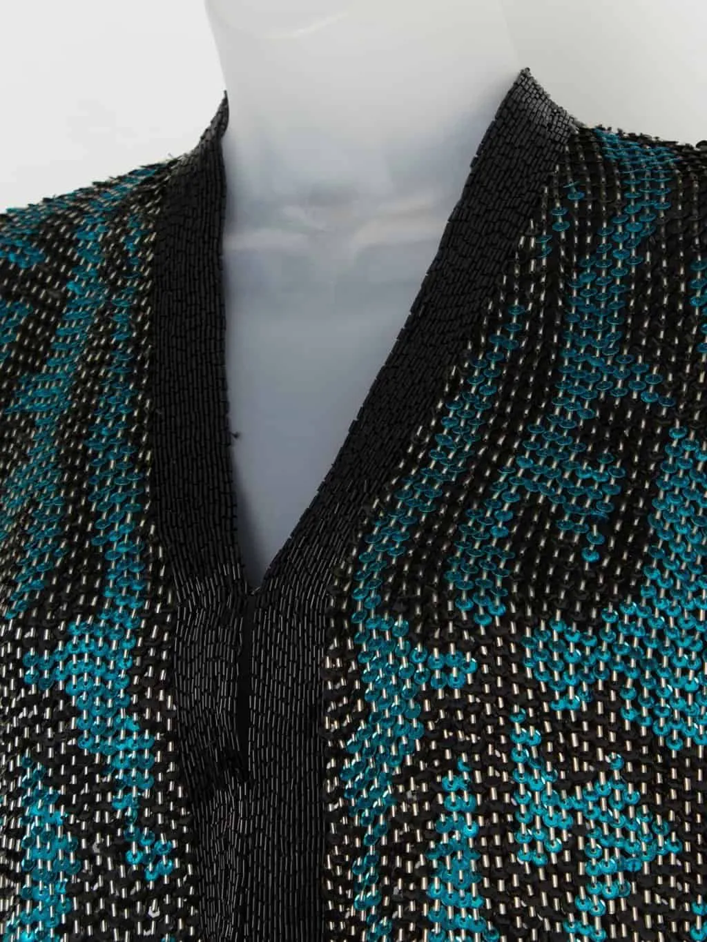 Vintage Frank Usher sparkly jacket in blue and black – Medium