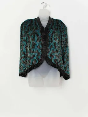 Vintage Frank Usher sparkly jacket in blue and black – Medium