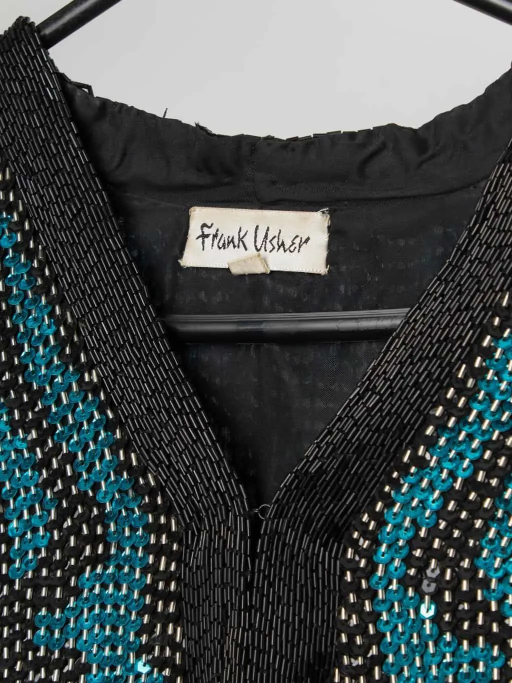 Vintage Frank Usher sparkly jacket in blue and black – Medium