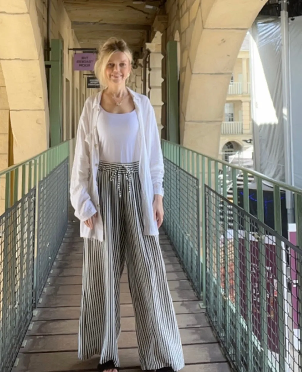 Wide Leg Striped Trousers