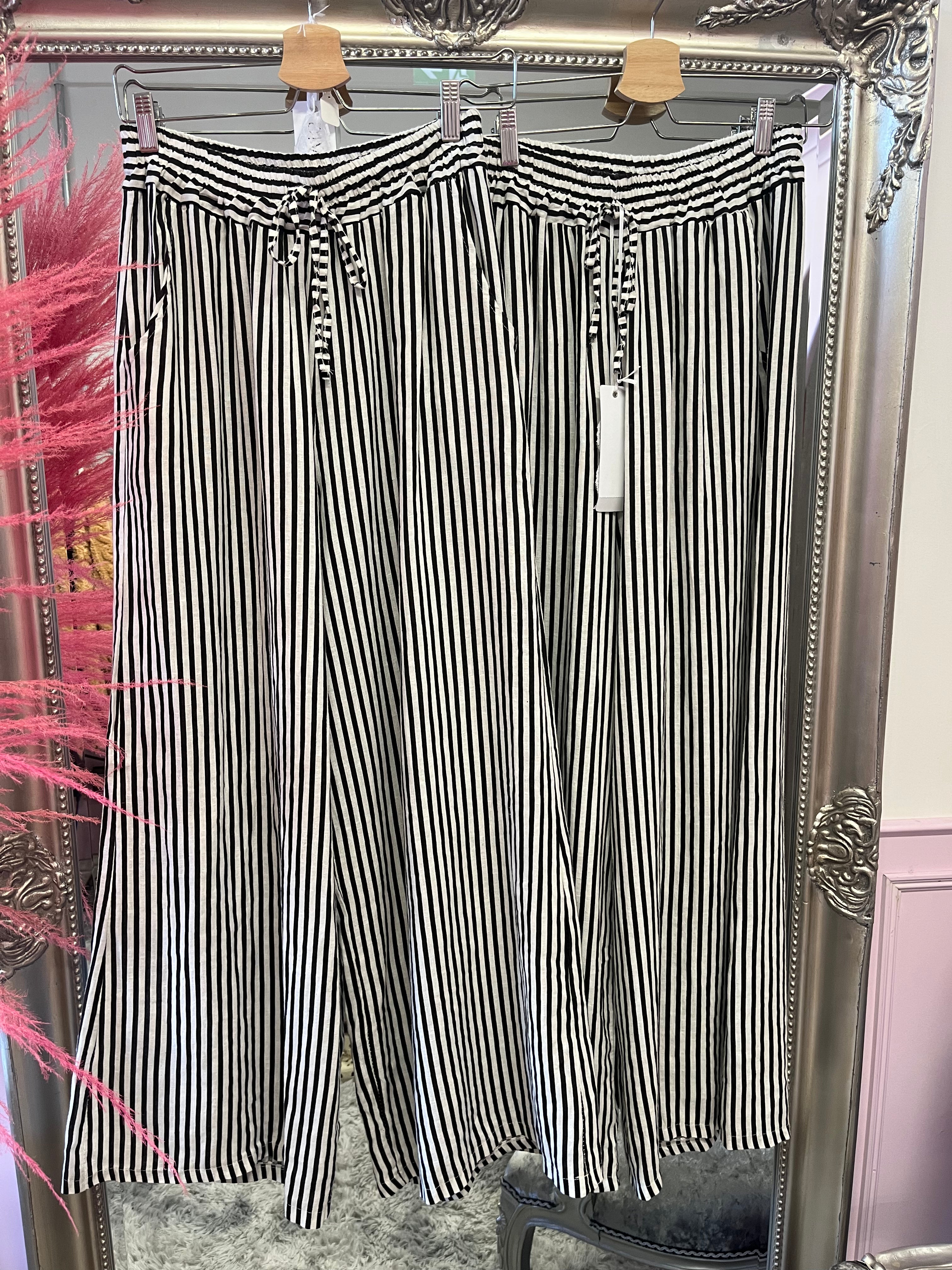 Wide Leg Striped Trousers