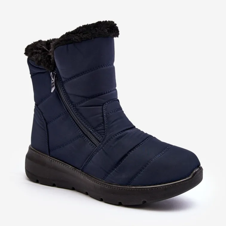 Women's Snow Boots With Zipper With Fur, Navy Blue Zeuna