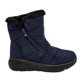 Women's Snow Boots With Zipper With Fur, Navy Blue Zeuna