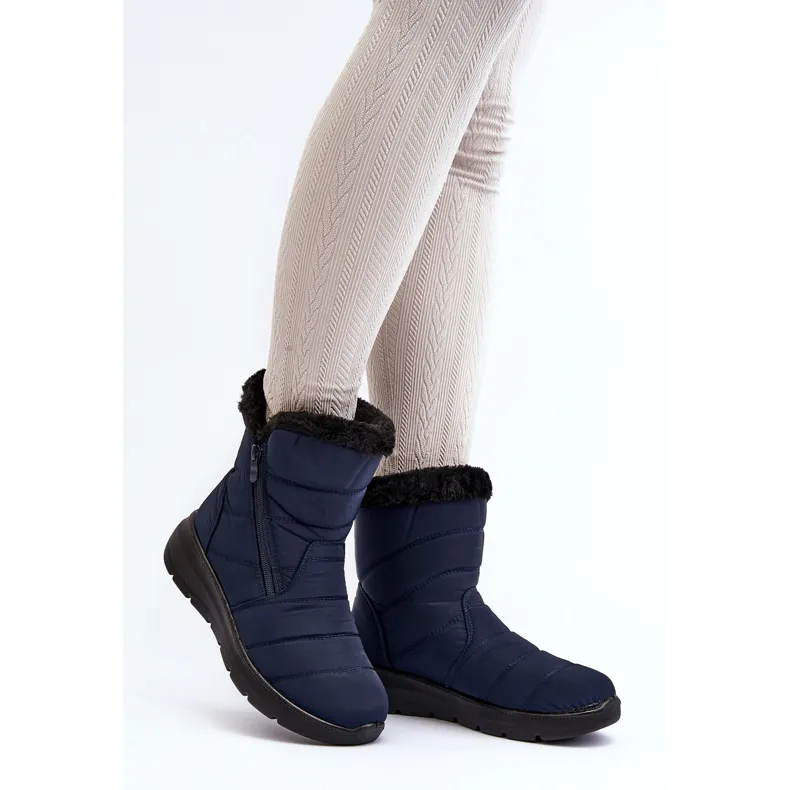 Women's Snow Boots With Zipper With Fur, Navy Blue Zeuna