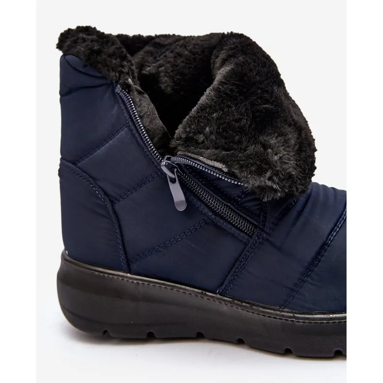 Women's Snow Boots With Zipper With Fur, Navy Blue Zeuna