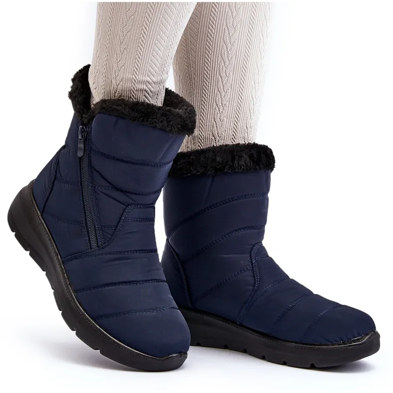 Women's Snow Boots With Zipper With Fur, Navy Blue Zeuna