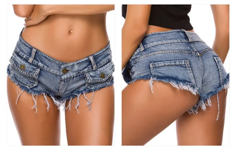 Women's Denim Hole Low Waist Night Club Pole Dance Jeans Shorts